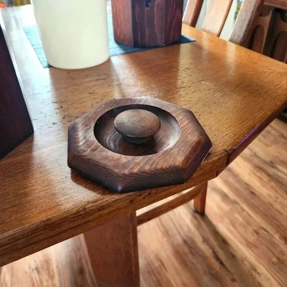 Vtg MCM Wooden Kitchen 1 of 4 Canister Kitchen Food Storage Teak Octagon - Picture 4 of 4